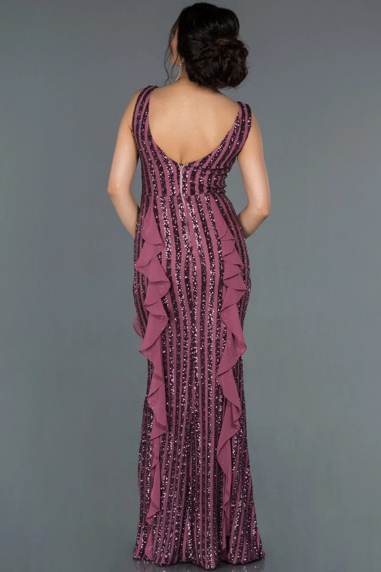 17001 Dusty Pink Sequined Chiffon Detail Dress