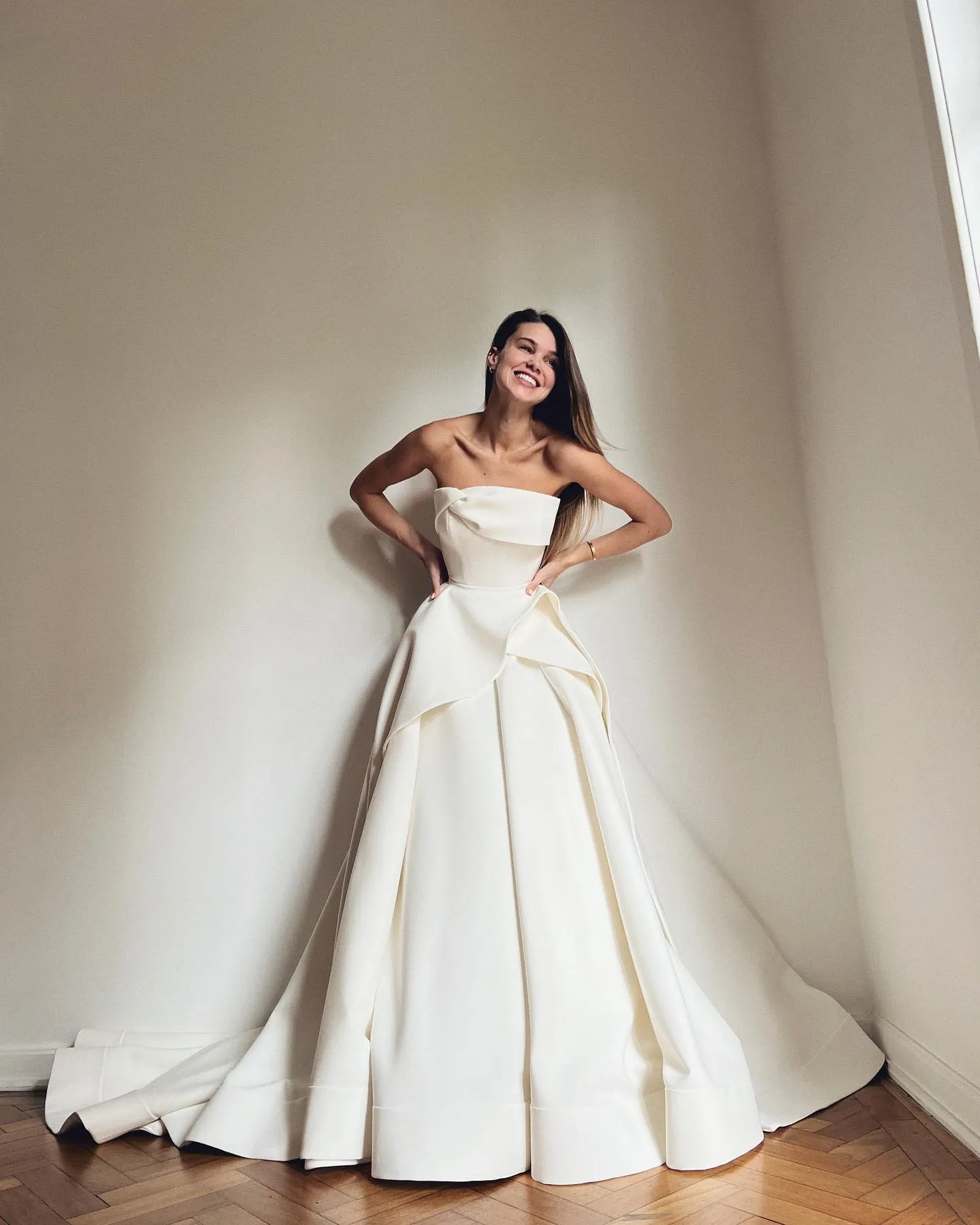 A Line Matte Satin Bride Dresses For Wedding Draped Strapless Formal Party Gowns Bridal Dress vestidos de novia