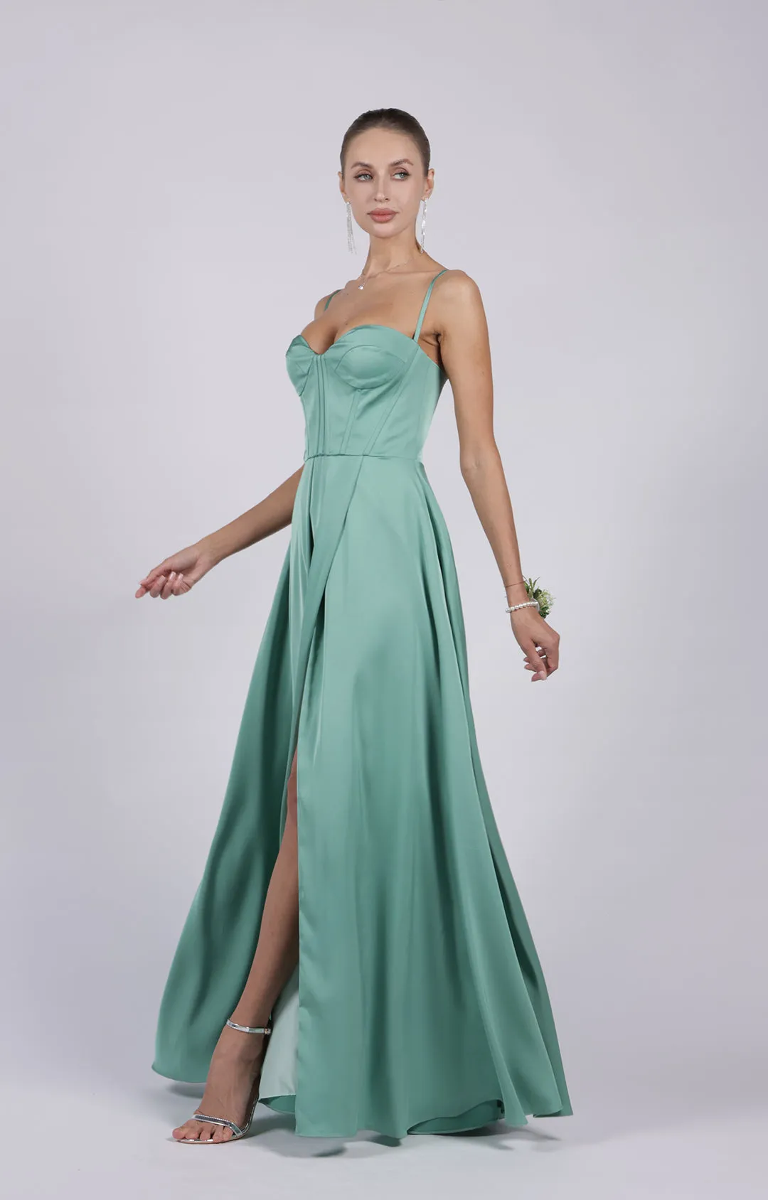 A-Line Spaghetti Straps Corset Split Lace-up Bridesmaid Dress