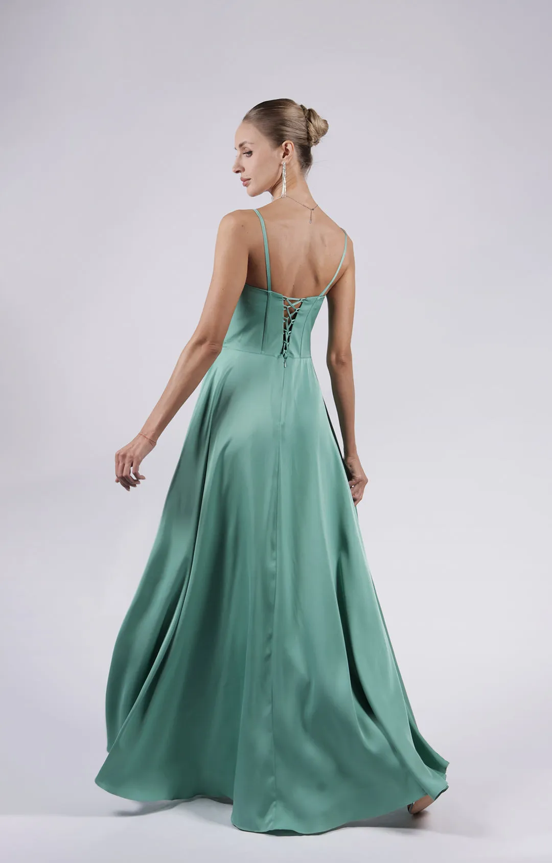 A-Line Spaghetti Straps Corset Split Lace-up Bridesmaid Dress