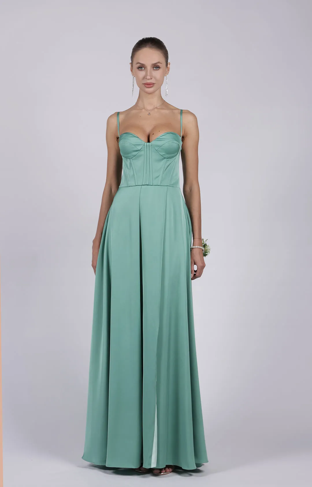 A-Line Spaghetti Straps Corset Split Lace-up Bridesmaid Dress