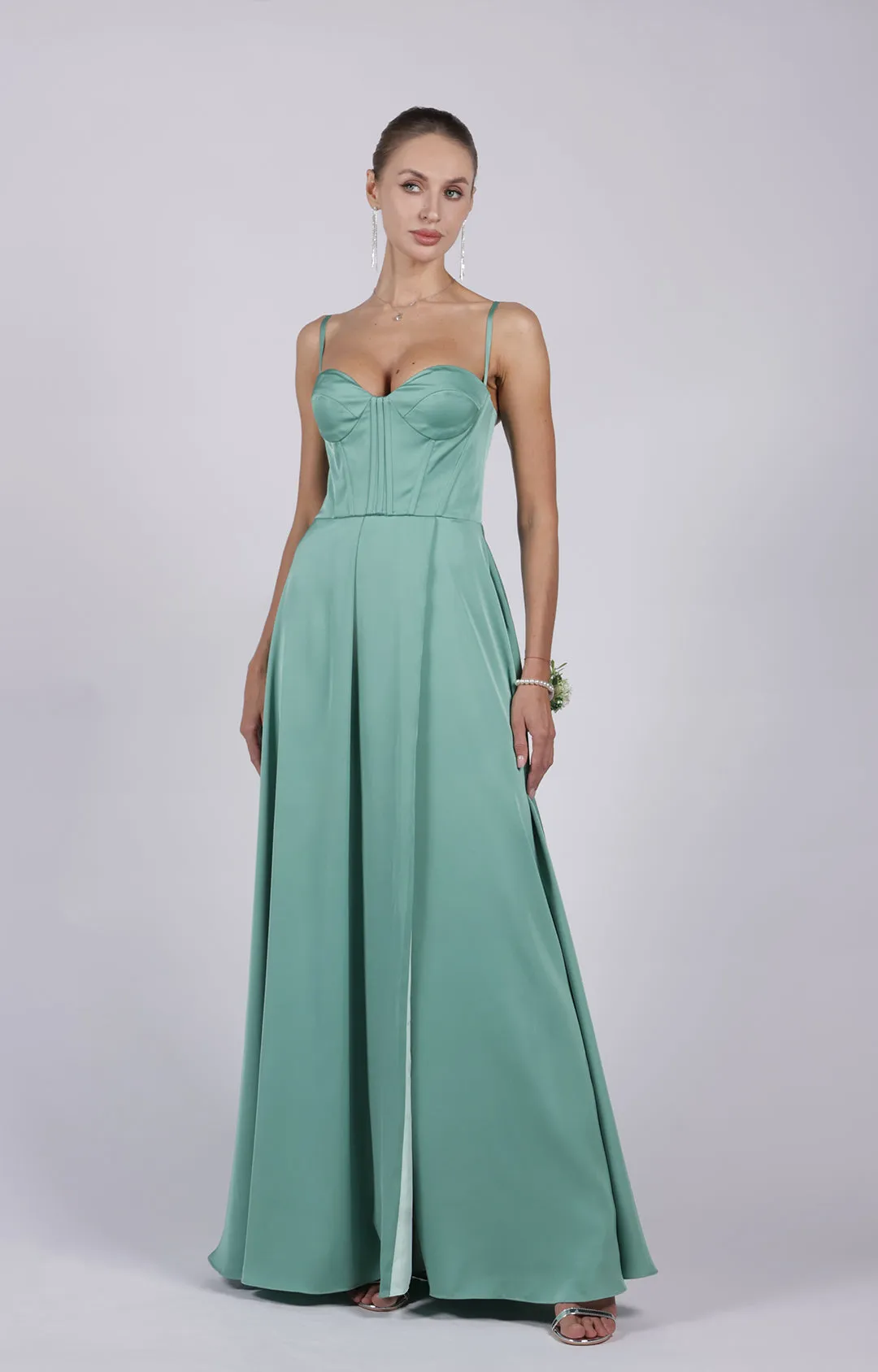 A-Line Spaghetti Straps Corset Split Lace-up Bridesmaid Dress