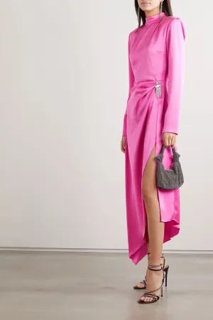 Asymmetric crystal-embellished draped satin dress