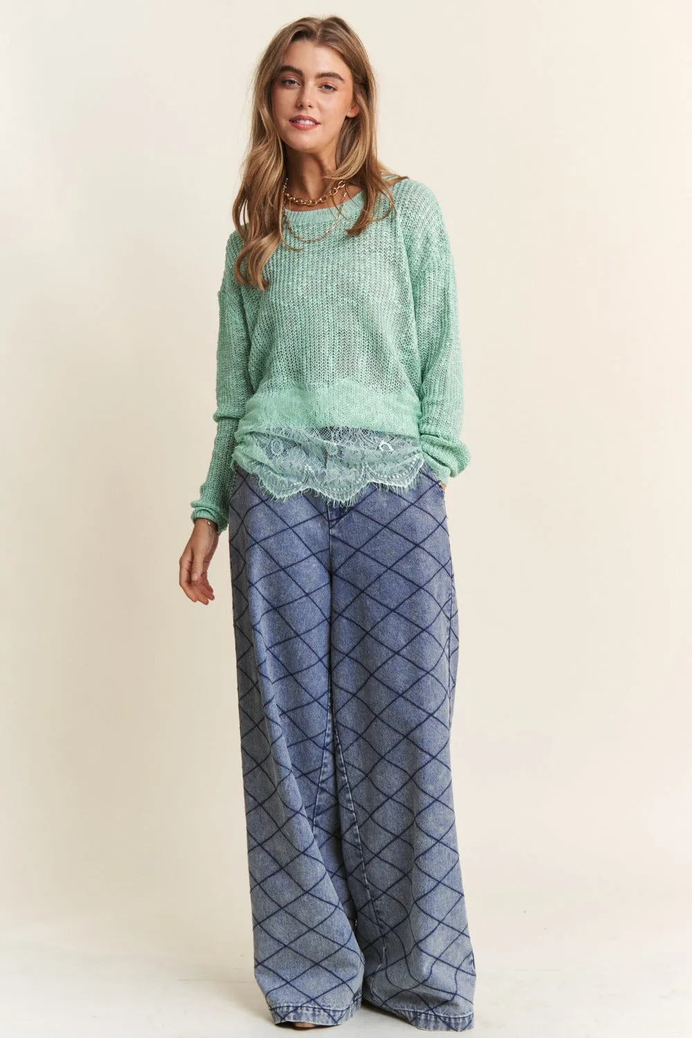 Aubrey Lace Detail Long Sleeve Knit Top