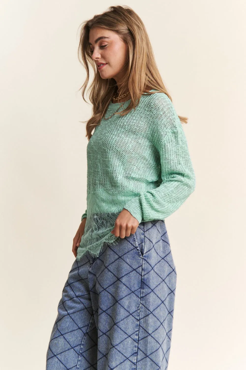 Aubrey Lace Detail Long Sleeve Knit Top