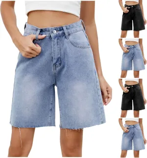 Bermuda Jean Shorts for Women Fashion High Waisted Loose Fit Casual Vintage Stretchy Denim Shorts Summer Denim Short