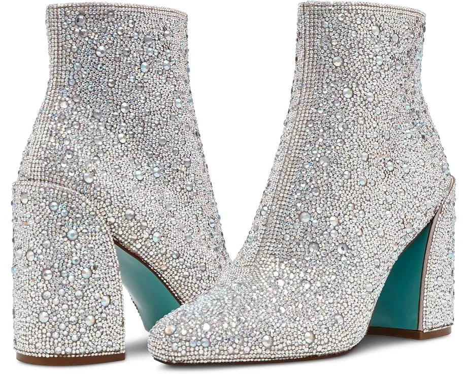 Blue by Betsey Johnson Hugo Rhinestone Block Heel Booties