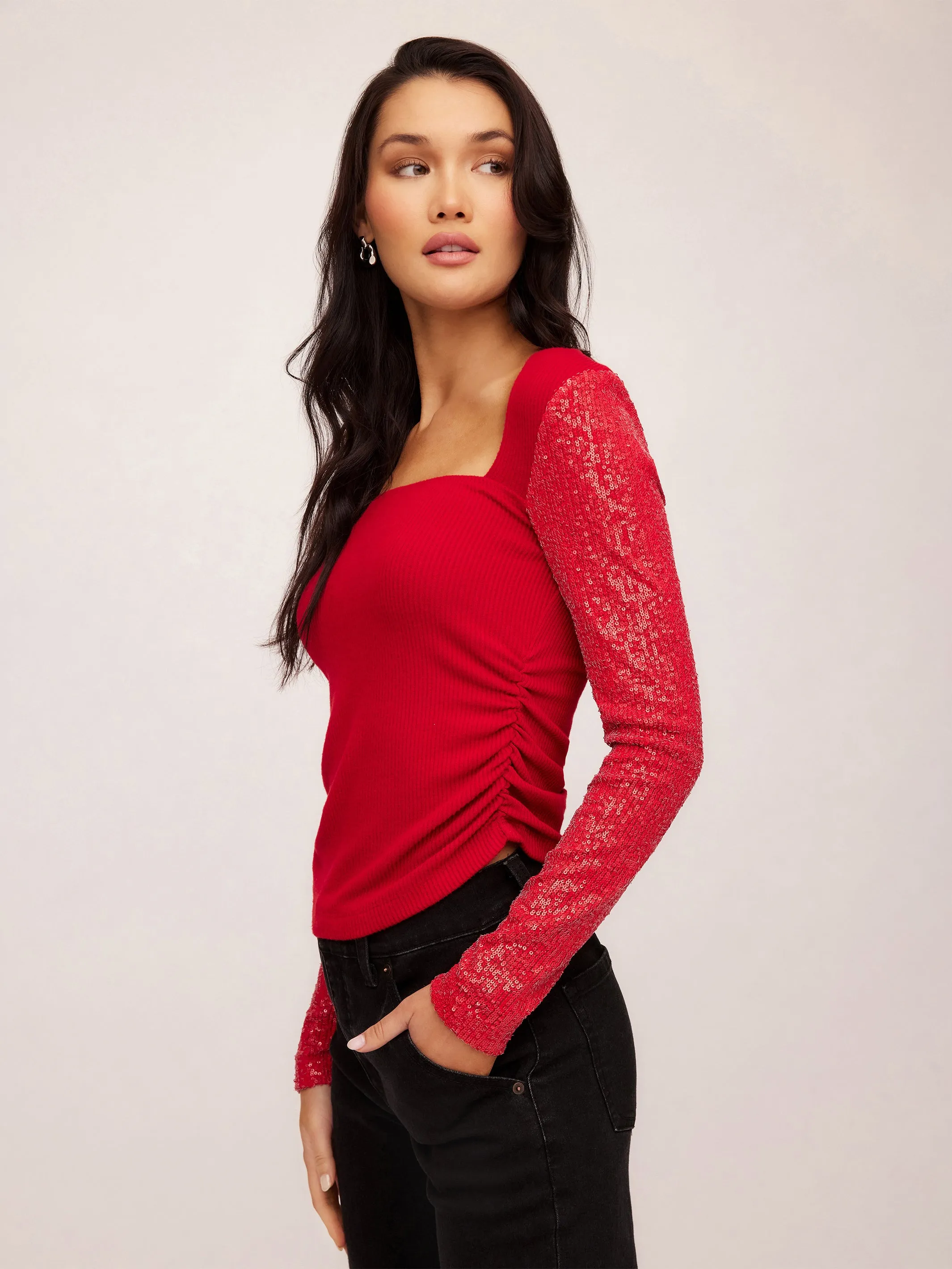 Cady Contrast Sequin Top
