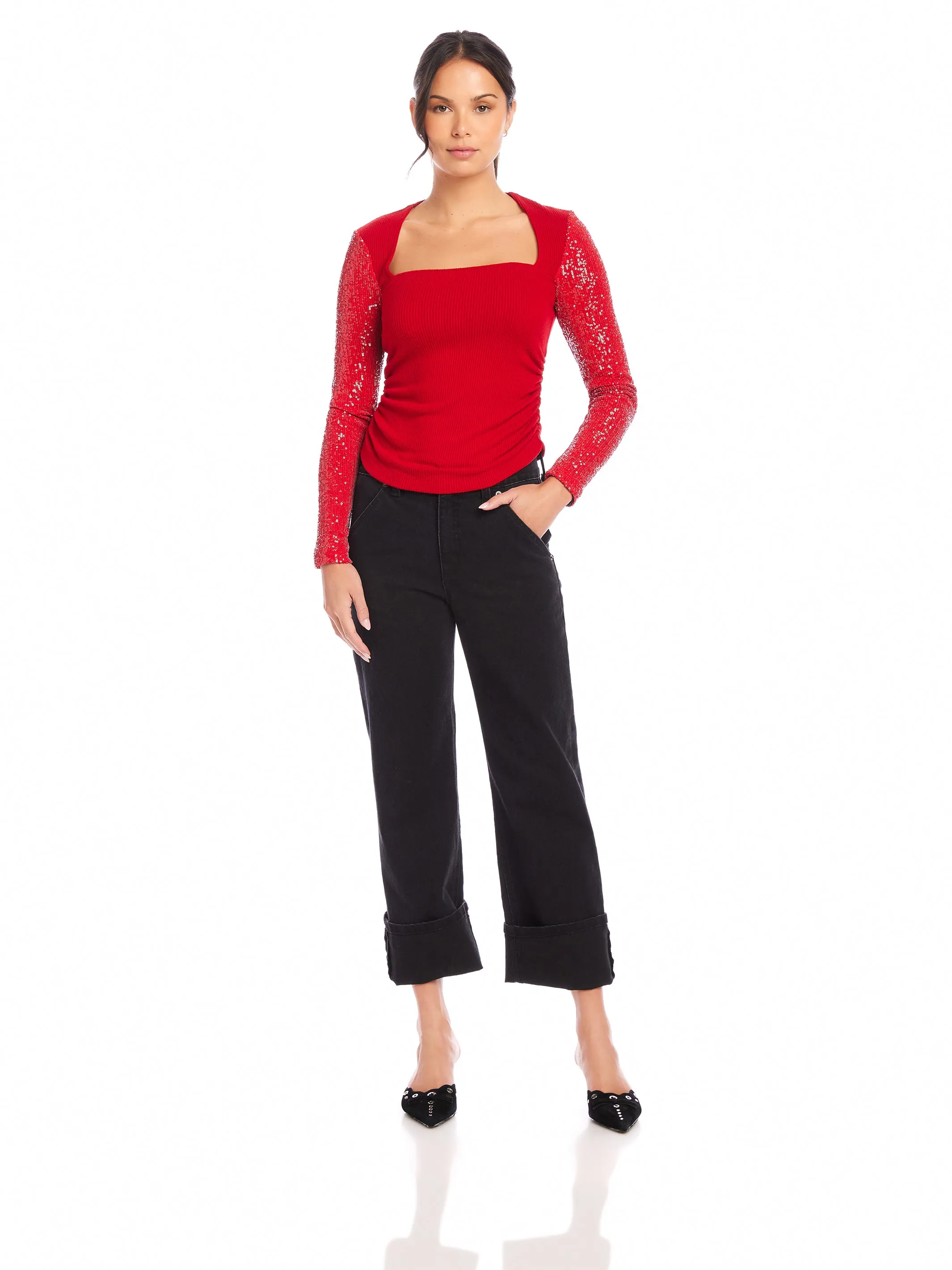 Cady Contrast Sequin Top