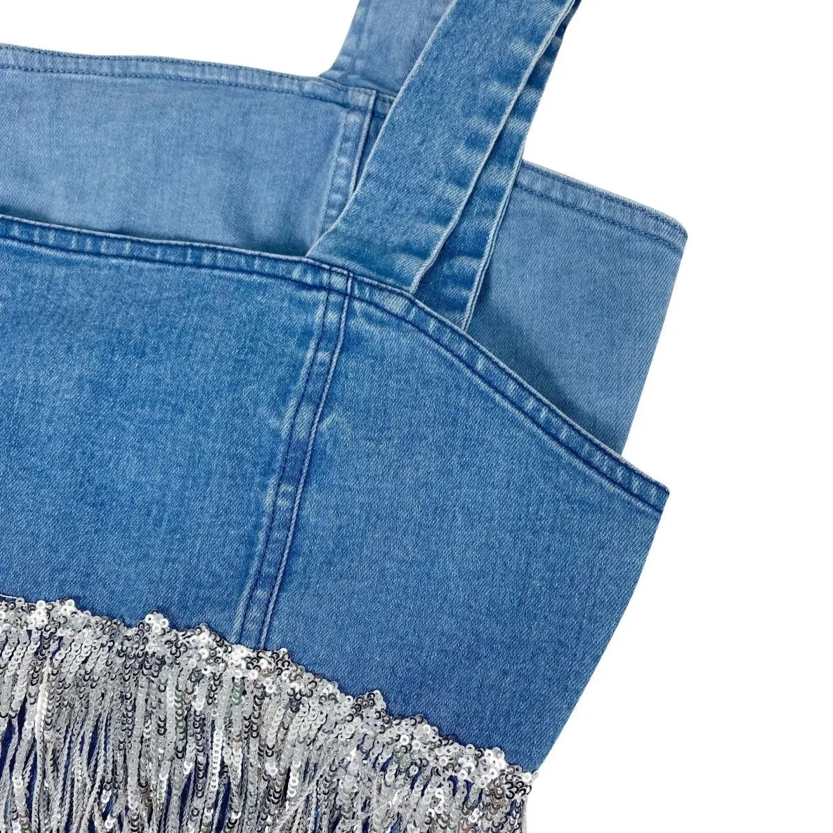 Denim Fringed Sequin Corset Top