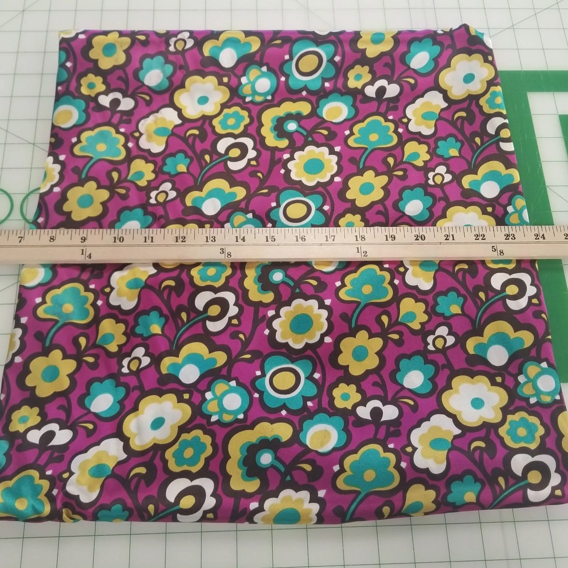 End of Bolt: 2.5 yards of Magenta Retro Florals Satin Charmeuse Woven- Remnant