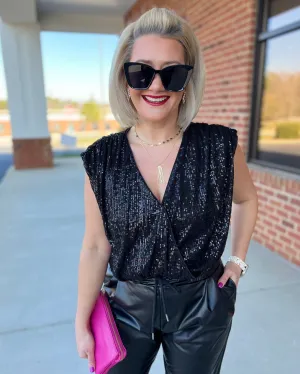Gail Sequin Bodysuit in Black FINAL SALE