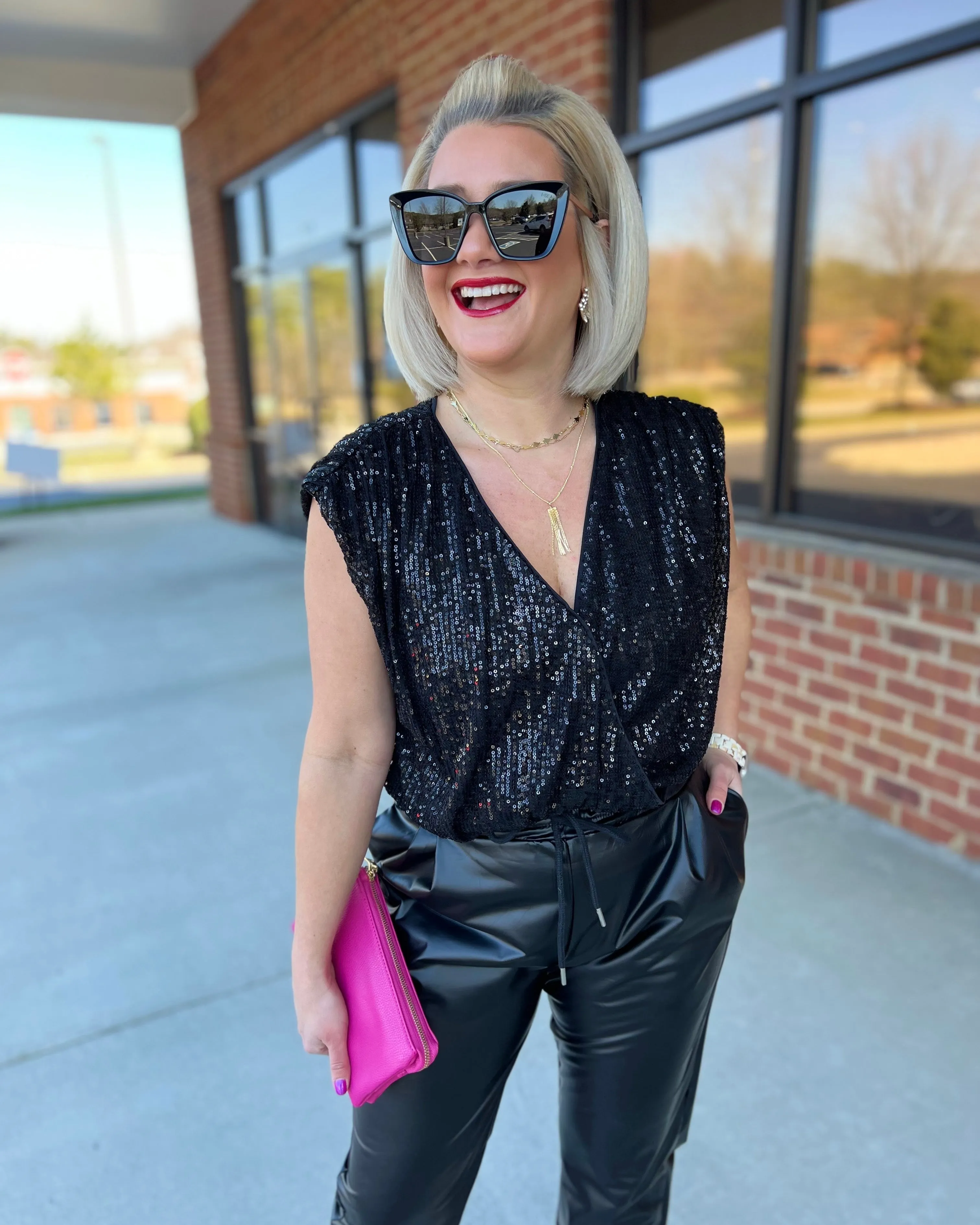 Gail Sequin Bodysuit in Black FINAL SALE
