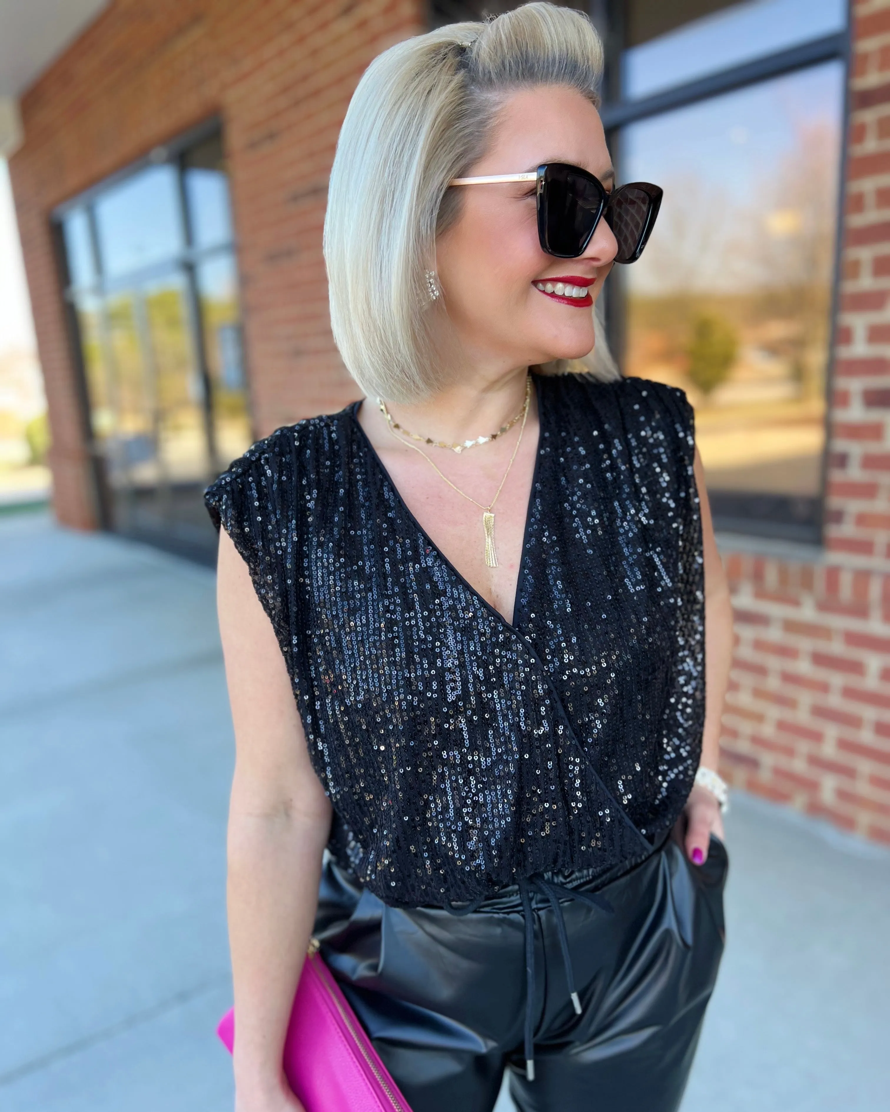 Gail Sequin Bodysuit in Black FINAL SALE