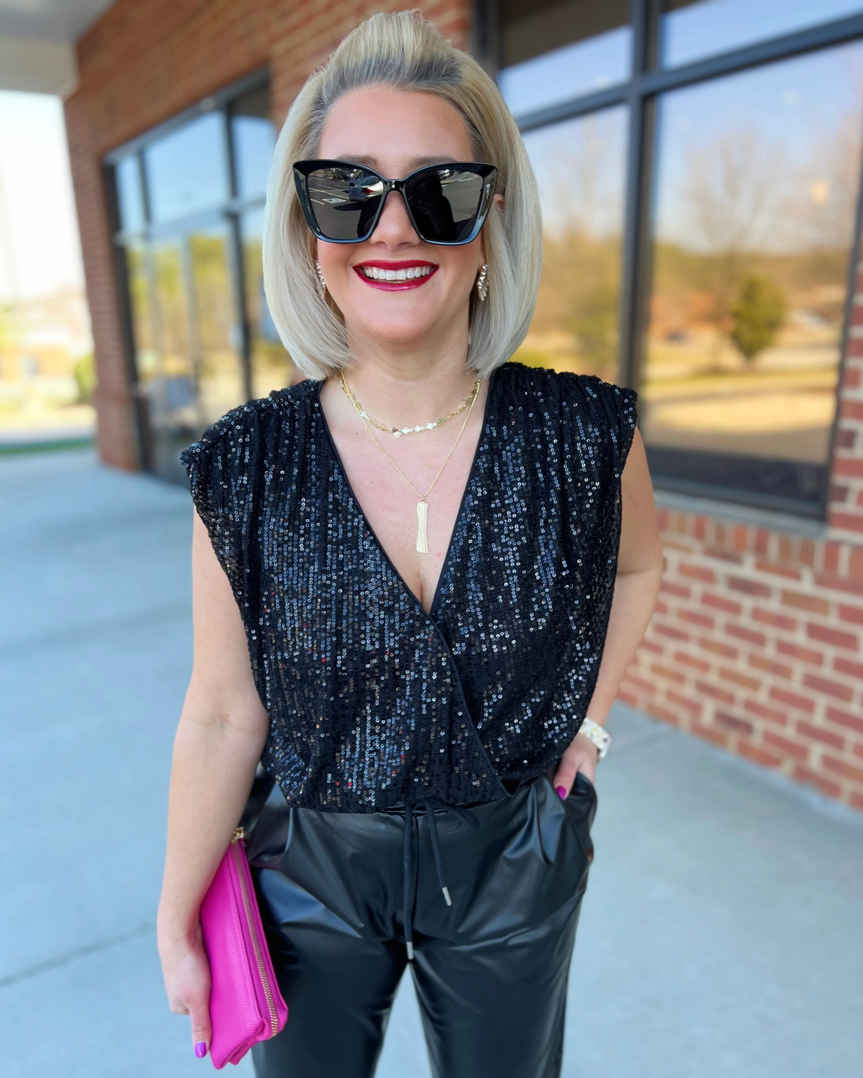 Gail Sequin Bodysuit in Black FINAL SALE