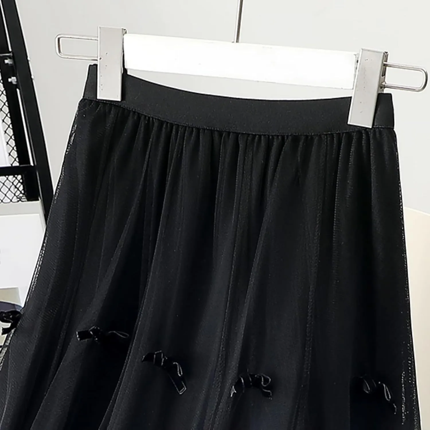 High Waist Tulle Midi Skirt for Women Lace up Bow Wedding Party Prom Cocktail Mesh Flowy A-Line Long Tutu Skirts