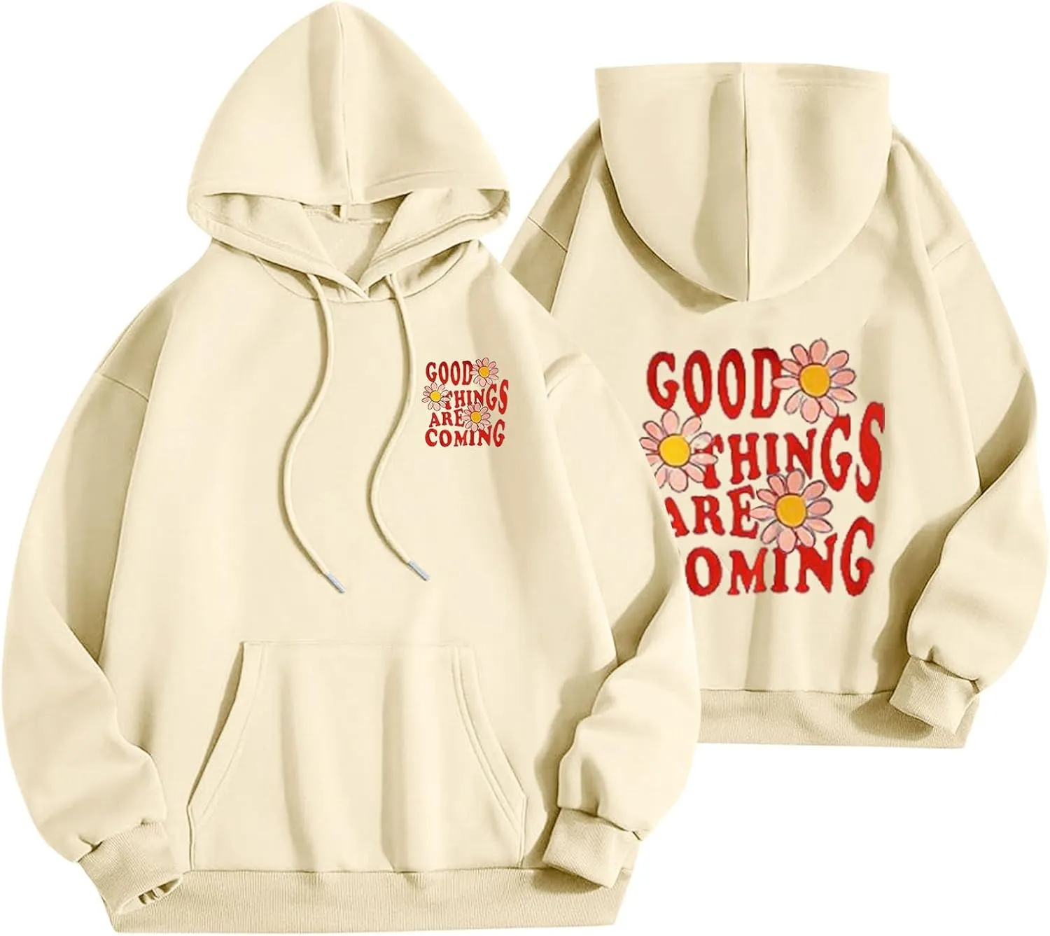 Hoodies Preppy Sweatshirt For Teen Girls Oversized Drawstring Hooded Pullover Tops Fall y2k Clothes oversized hoodies for girls Beige 2X