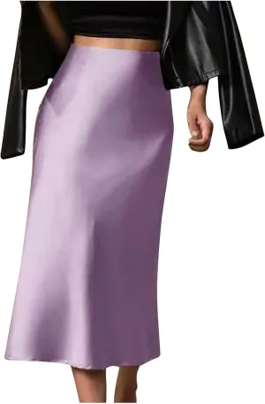 JOAU Women's Summer Skirt 2024 Satin Elegant High Waist Cocktail Party Wedding A-Line Midi Skirts Work Business Dressy Skirt