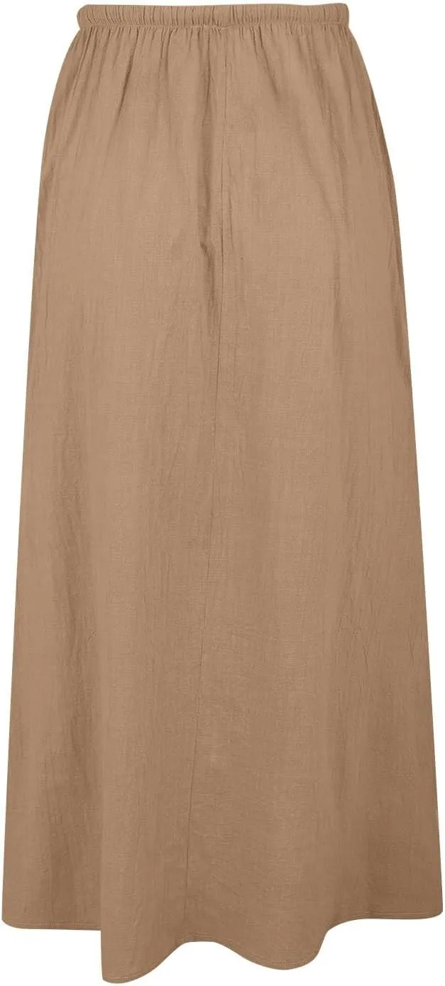 Linen Maxi Skirts for Women Trendy Casual Summer Drawstring Long A Line Skirt Comfy Flowy Boho Beach Vacation Skirt