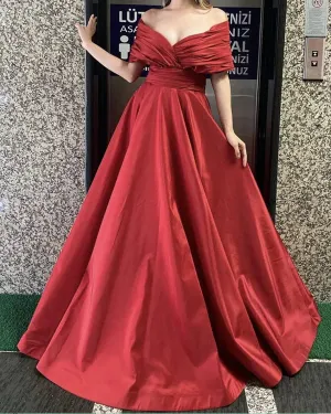 Luolandi Long Satin Off The Shoulder Dresses A-Line Princess Prom Dresses Sexy Evening Dress