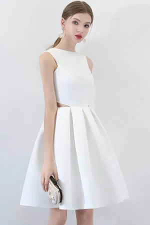 Luolandi White Satin Short Prom Dresses Cute A-Line Party Dresses Cocktail Dresses