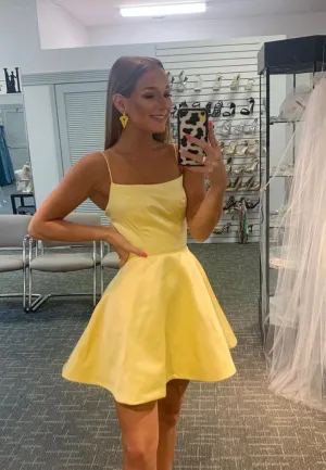 Luolandi Yellow Satin Short Prom Dresses A-Line Homecoming Dresses Sexy