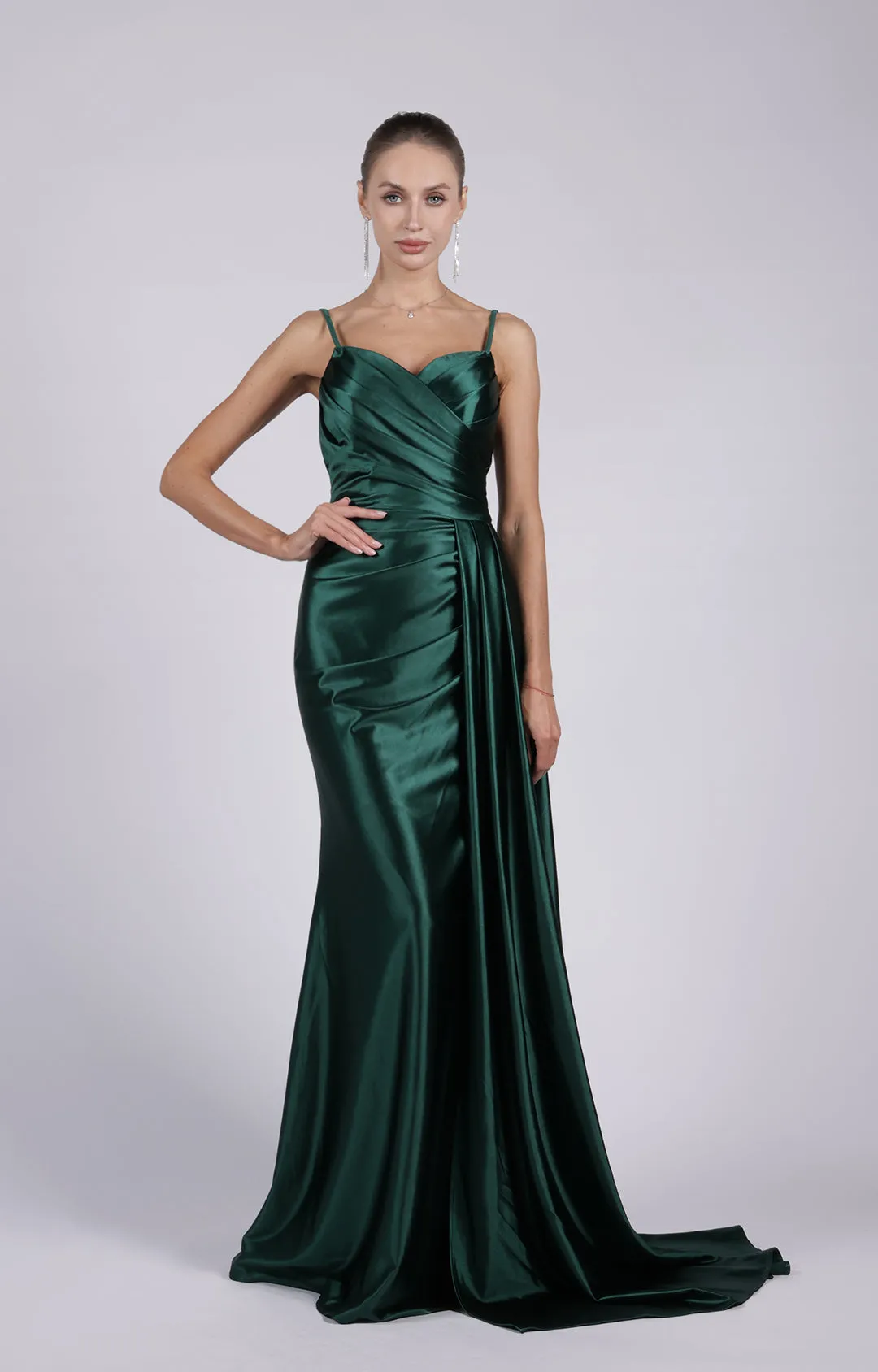 Mermaid Spaghetti Straps Pleated Sweep Train Prom Dress with Drape