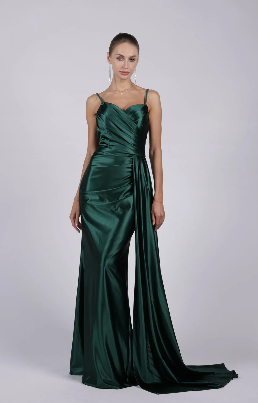 Mermaid Spaghetti Straps Pleated Sweep Train Prom Dress with Drape