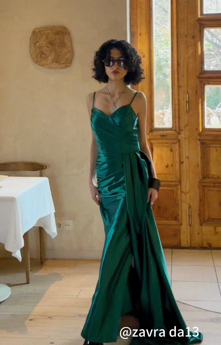 Mermaid Spaghetti Straps Pleated Sweep Train Prom Dress with Drape
