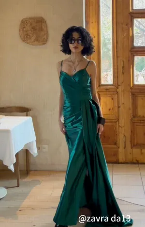 Mermaid Spaghetti Straps Pleated Sweep Train Prom Dress with Drape