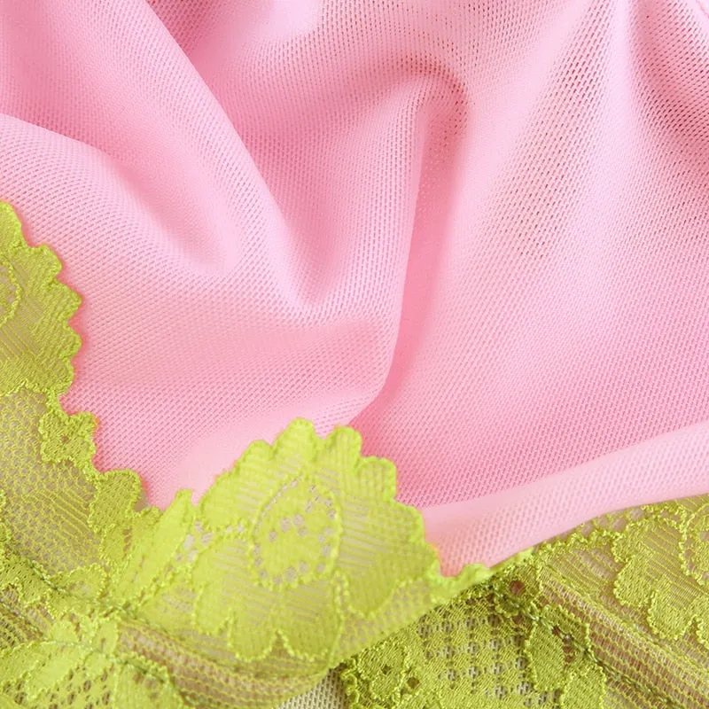 Patchwork Lace Cute Kawaii V Neck Sexy Party Sleeveless
