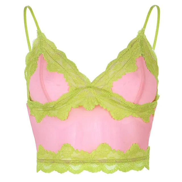 Patchwork Lace Cute Kawaii V Neck Sexy Party Sleeveless
