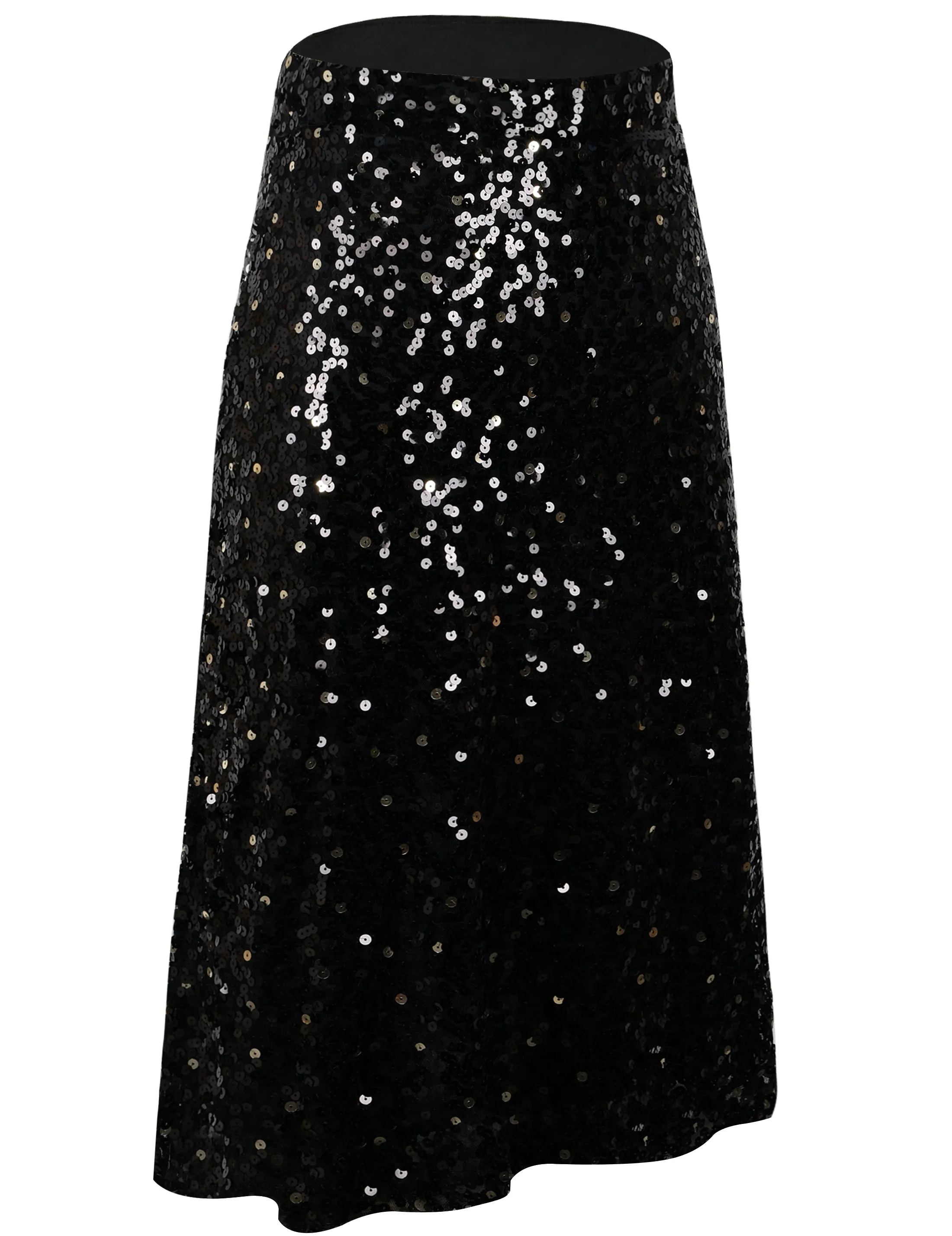 PrettyGuide Women's Sequin Midi Skirt Casual Flowy High Waist Cocktail Party Flare Skirt