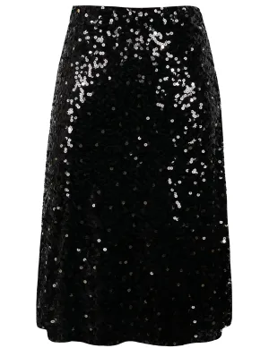 PrettyGuide Women's Sequin Midi Skirt Casual Flowy High Waist Cocktail Party Flare Skirt
