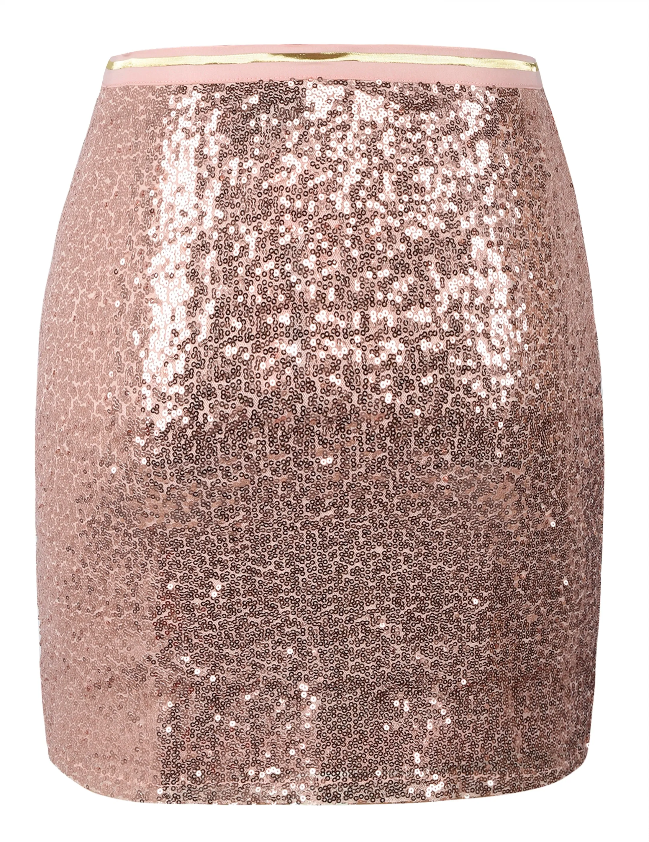 PrettyGuide Women's Sequin Skirt High Waist Glitter Bodycon Holiday Cocktail Party Short Skirt