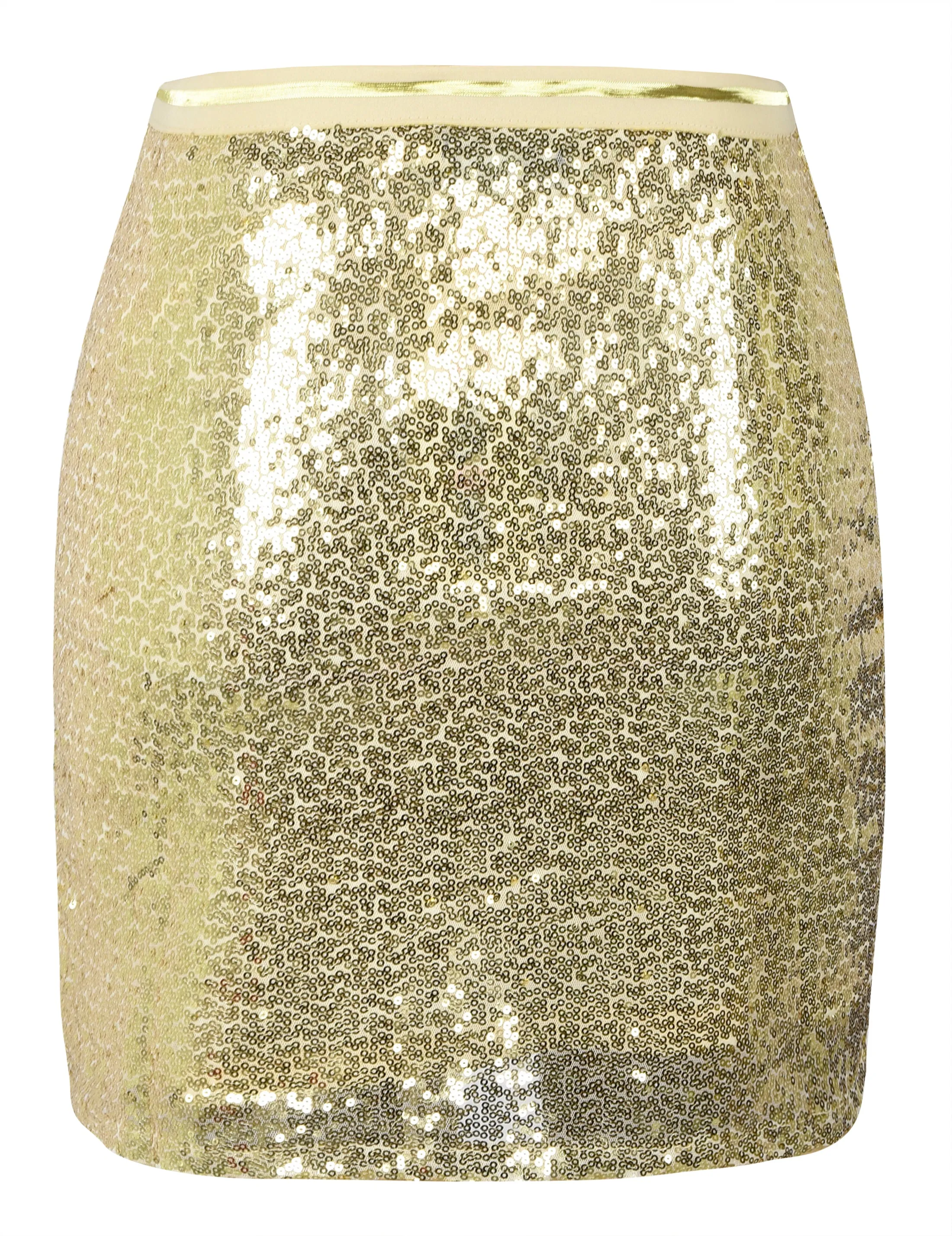 PrettyGuide Women's Sequin Skirt High Waist Glitter Bodycon Holiday Cocktail Party Short Skirt