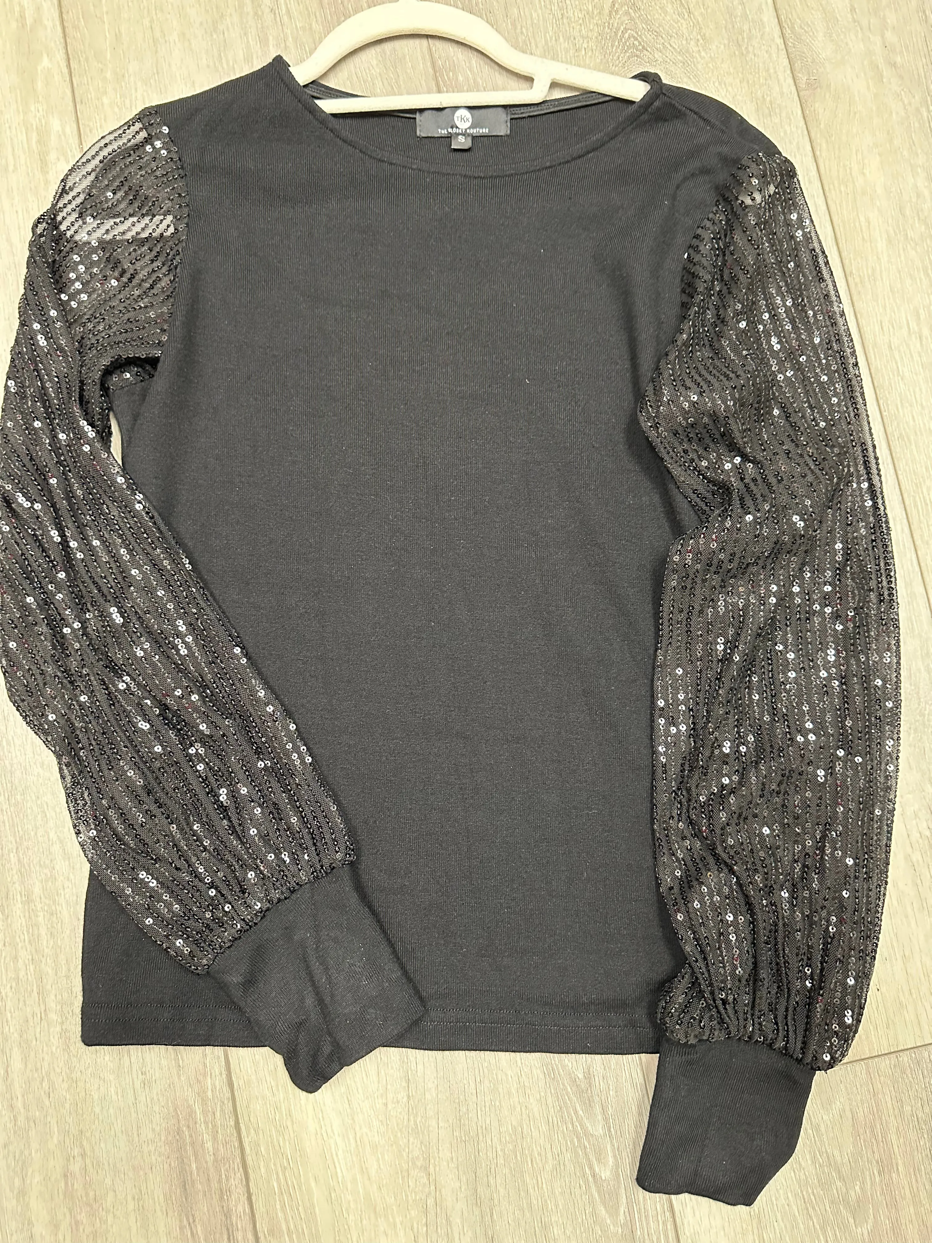 Sequin Sleeve Knit Top