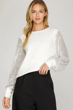 Sequin Sleeve Knit Top