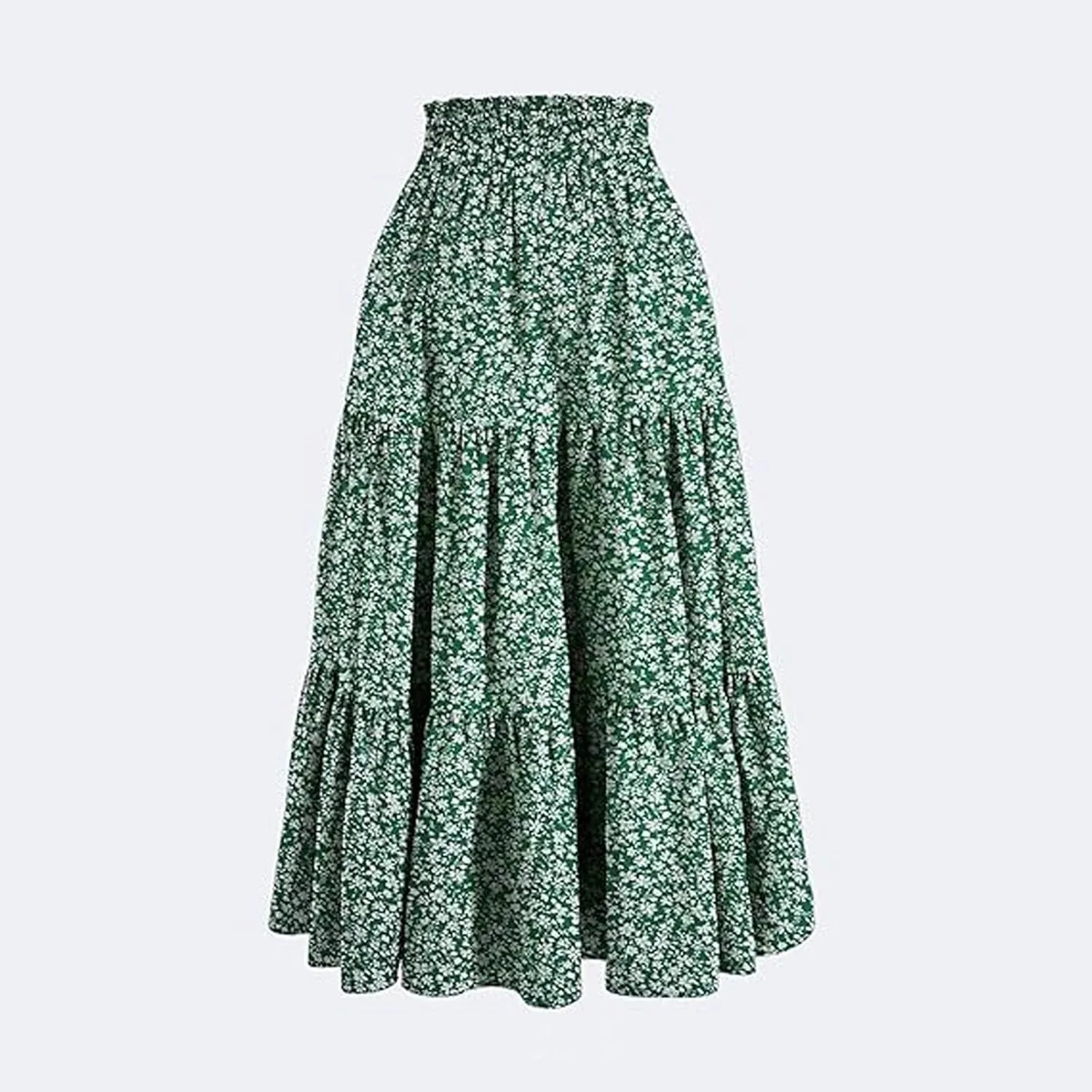 Skirts for Women Summer Boho Casual Maxi Flowy Elastic High Waist A-Line Tiered Swing Floral Elegant Long Skirt