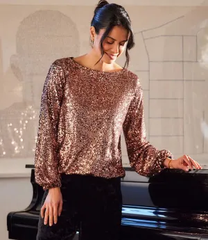 Sora Sequin Boatneck Top in Copper - Karen Kane 3L30500