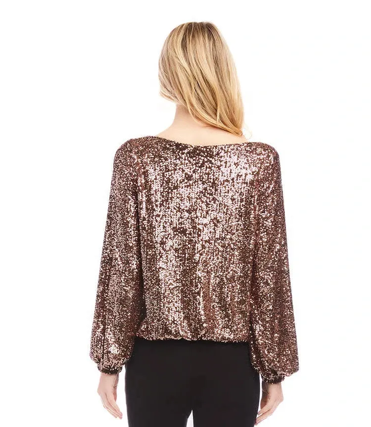 Sora Sequin Boatneck Top in Copper - Karen Kane 3L30500