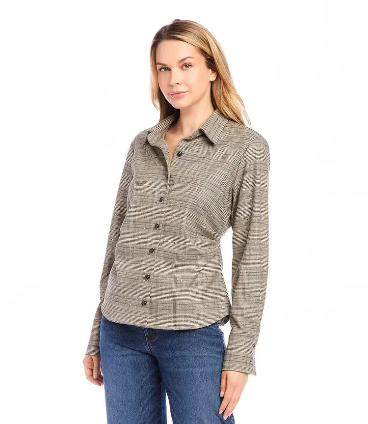 Stevie Sequin Side-Pleat Shirt - Karen Kane 4L19101