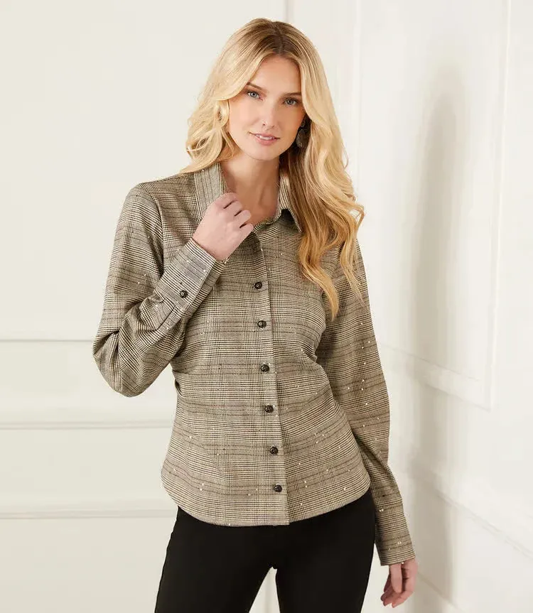 Stevie Sequin Side-Pleat Shirt - Karen Kane 4L19101