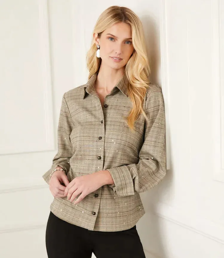 Stevie Sequin Side-Pleat Shirt - Karen Kane 4L19101