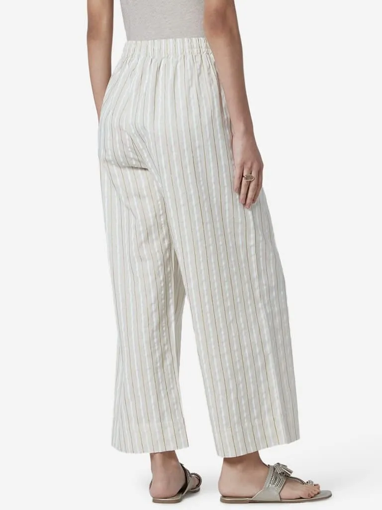Utsa Off White Striped Cropped Palazzos