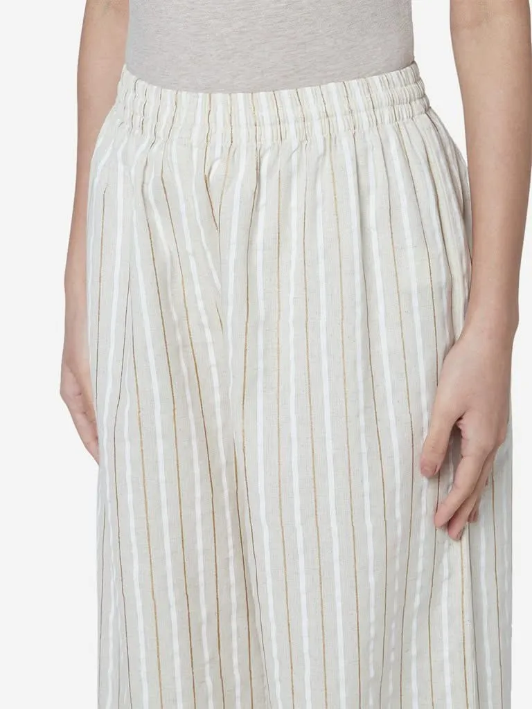 Utsa Off White Striped Cropped Palazzos