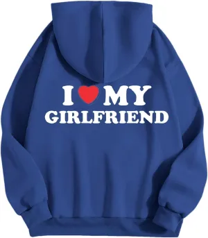 Valentine's Day Graphic Hoodies for Women I Love My Girlfriend Letter Print Pullover with Pocket Drawstring Causal Hoodies