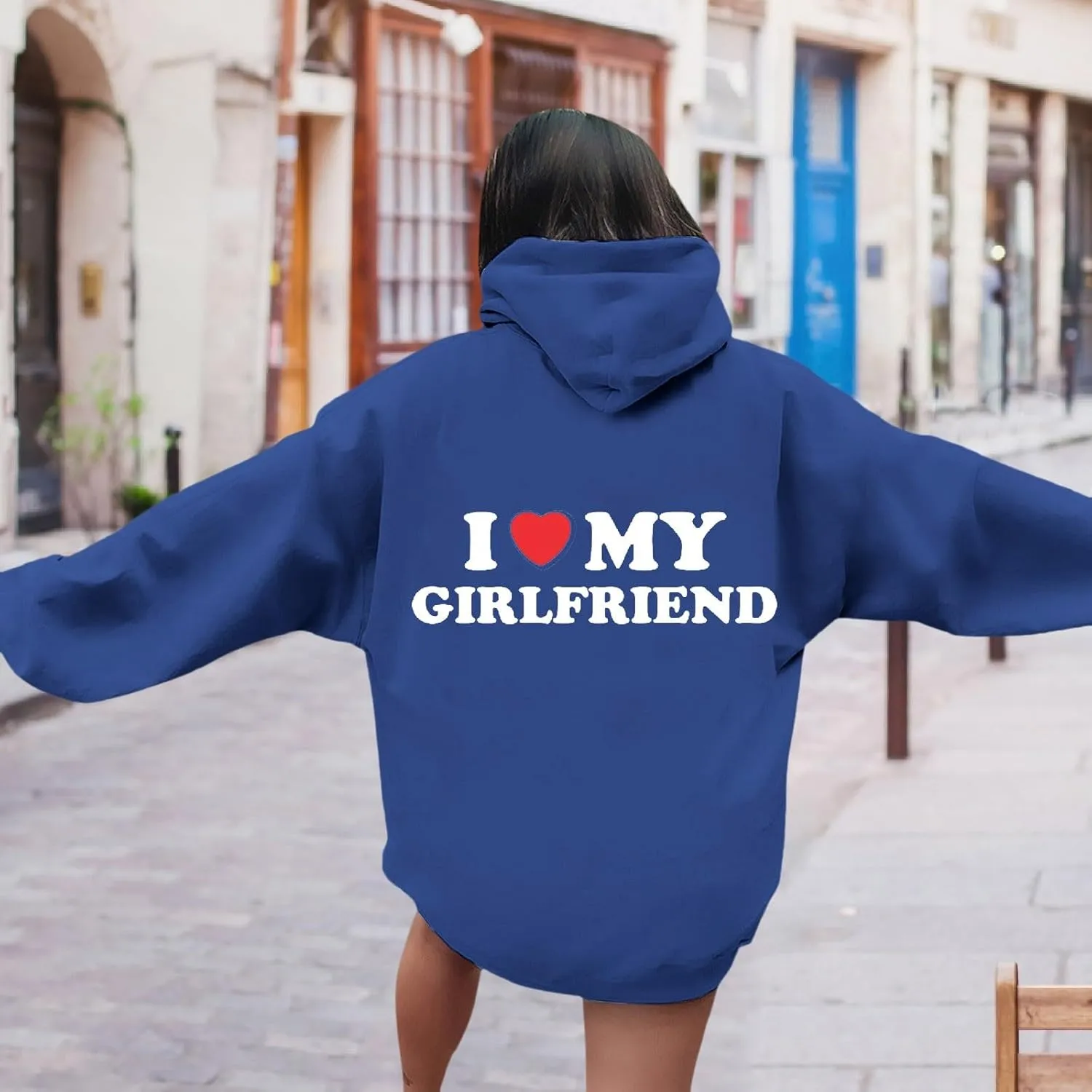 Valentine's Day Graphic Hoodies for Women I Love My Girlfriend Letter Print Pullover with Pocket Drawstring Causal Hoodies