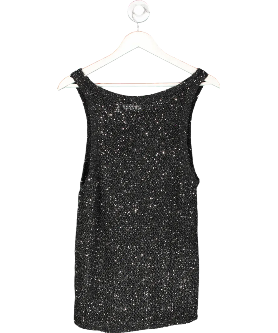 Weekday Black Unisex Mattues Sheer Sequin Vest UK M