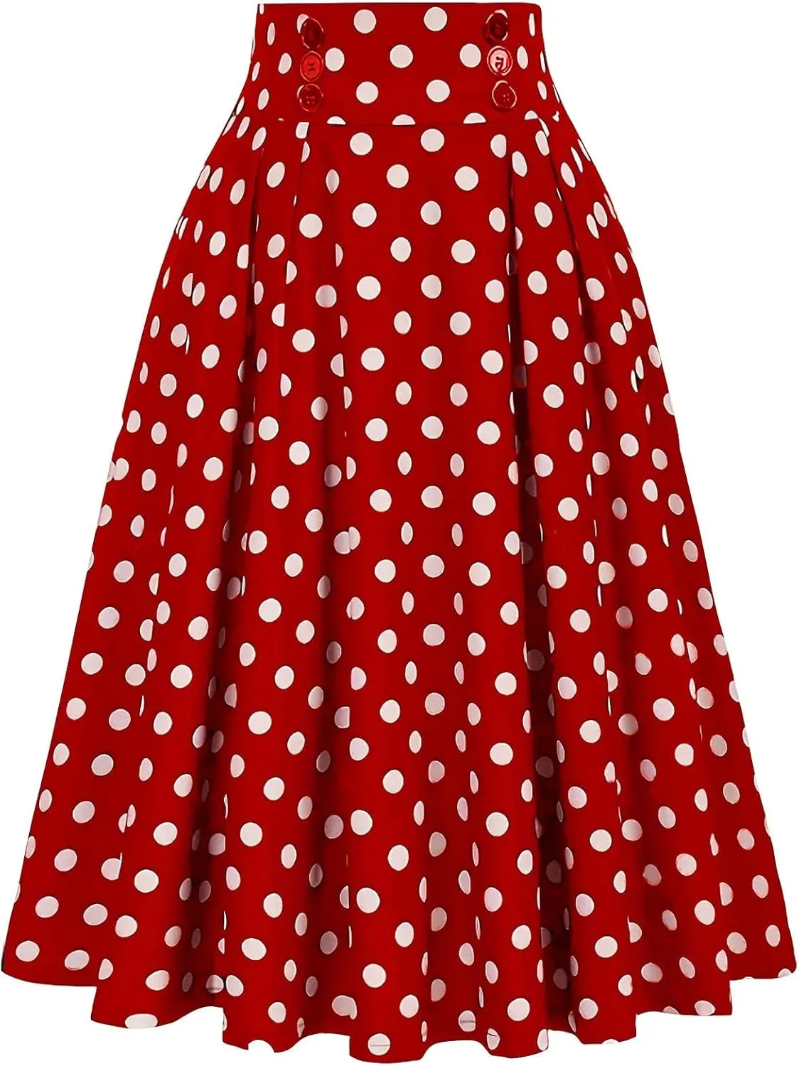 Women Vintage Skirt High Waist Rockabilly Swing Casual Party Skirts Contrast Polka Dot Flowy Beach Midi A-Line Skirts